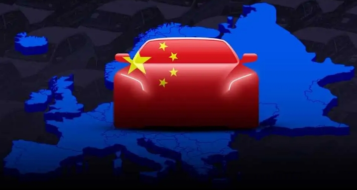 中國國旗飄揚.歐洲制造的電動汽車排名第二