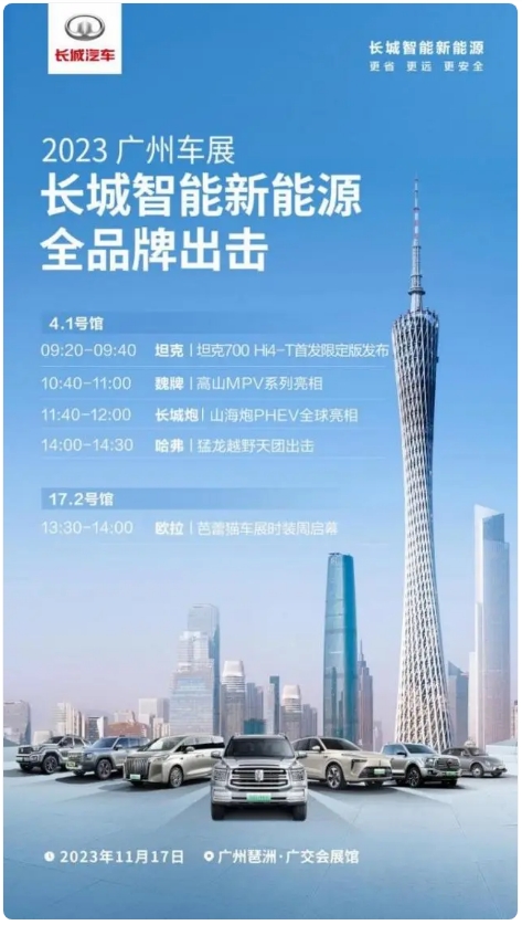長城汽車新能源獨一無二，五大品牌閃耀廣州車展！