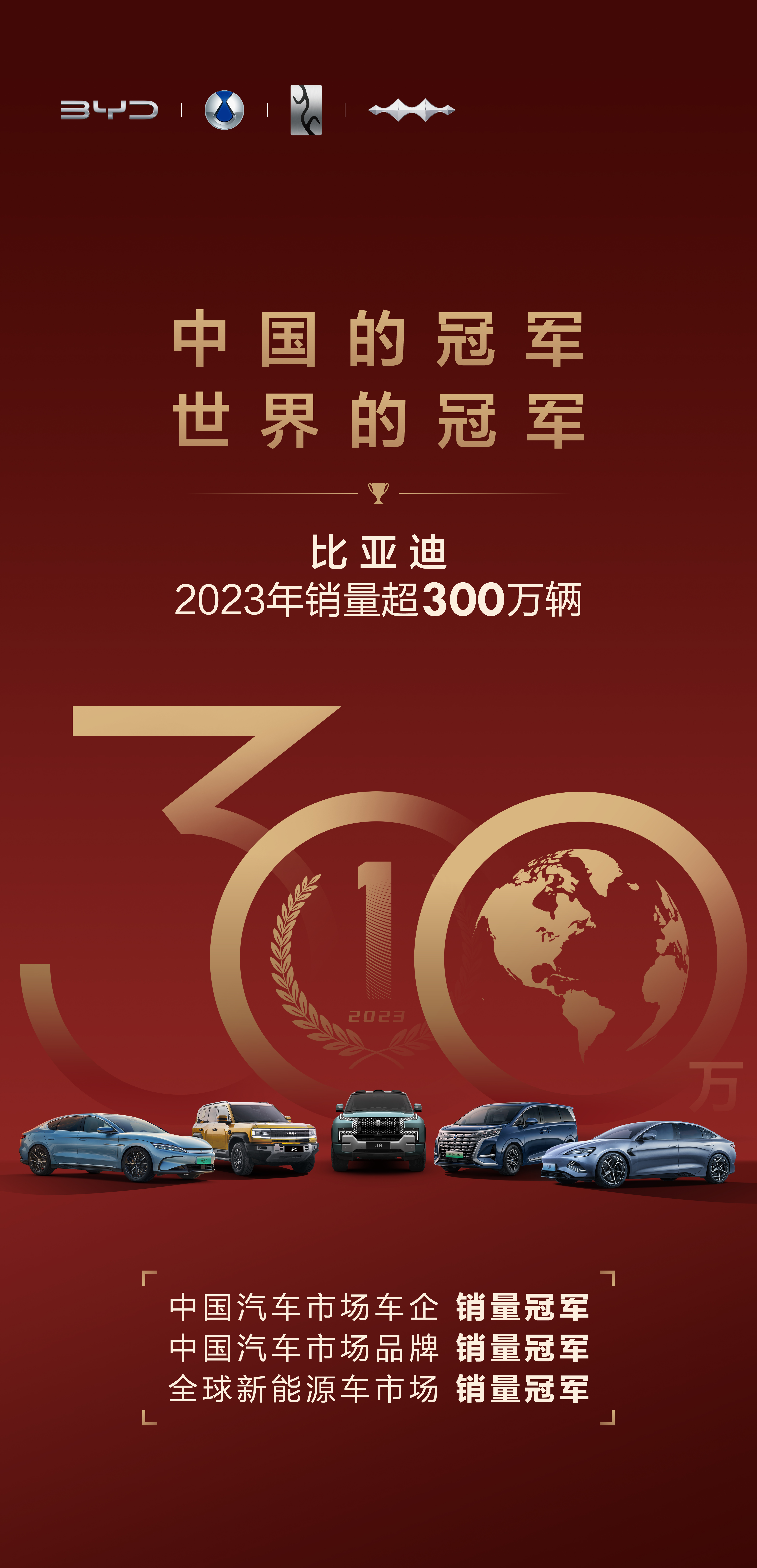 比亞迪年銷破300萬(wàn)丨中國(guó)的冠軍，世界的冠軍
