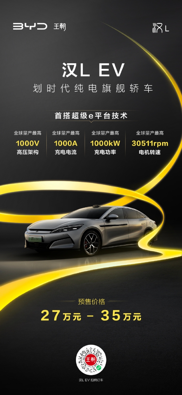 比亞迪漢L正式開啟預(yù)售,定位30萬級豪華轎車市場,4月初上市引發(fā)行業(yè)關(guān)注
