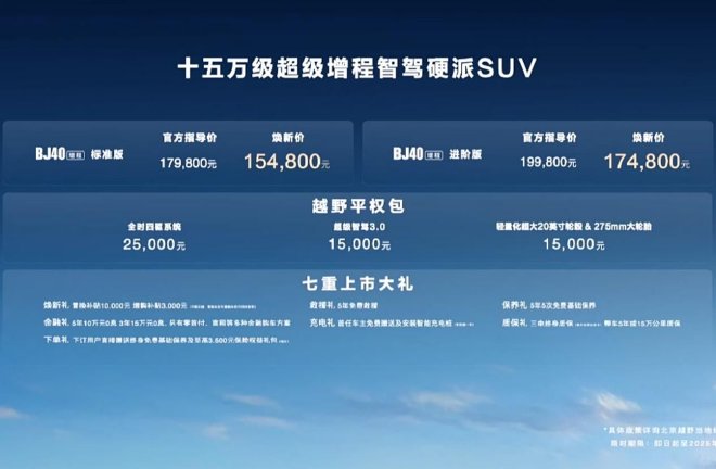 售價(jià)17.98萬-19.98萬元北京越野BJ40增程正式上市